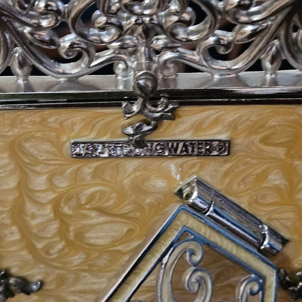 RARE VINTAGE JAY STRONGWATER SCROLL WEDDING DUCHESS MARQUIS CRYSTAL ENAMEL FRAME